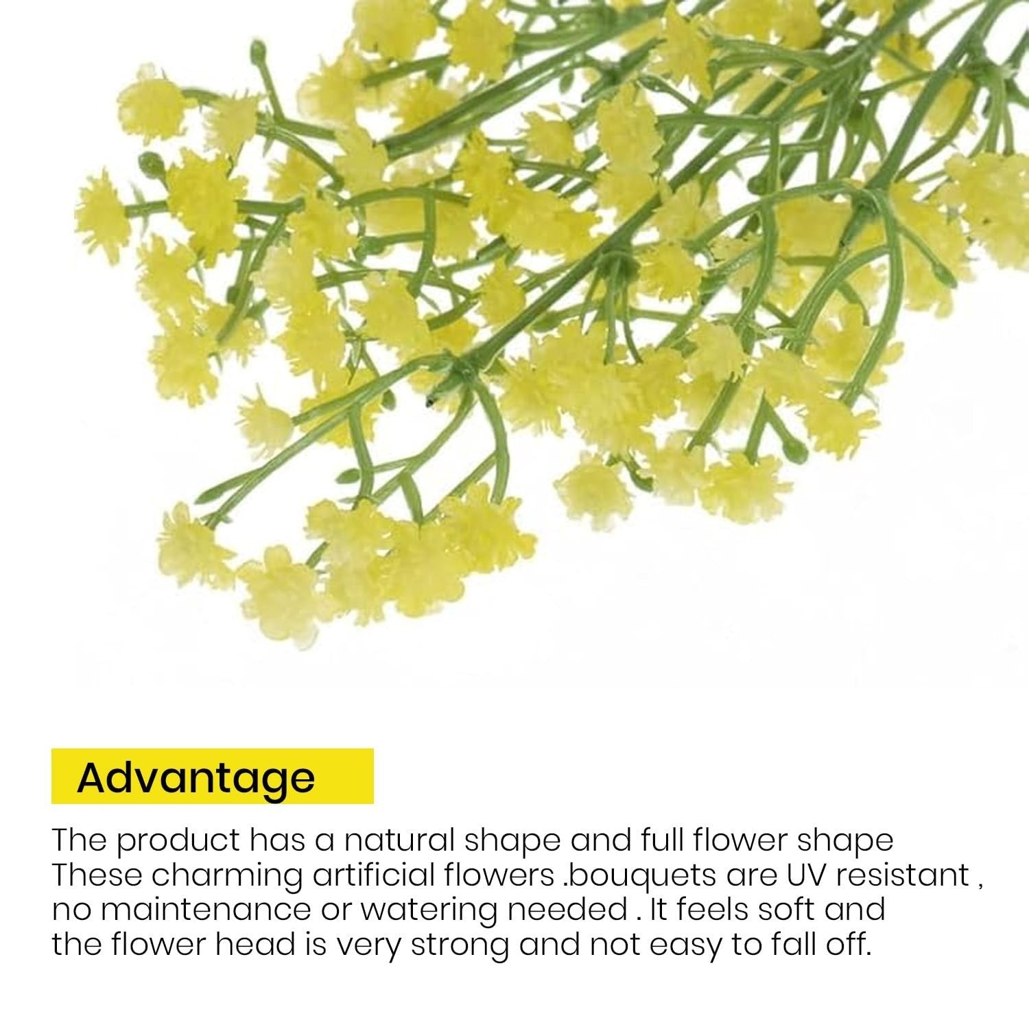 GoHooked yellow artificial baby's breath flowers with flexible stems, realistic soft rubber flower heads and plastic stems.