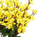 GoHooked yellow artificial cherry blossom orchid flower bunch with polyester petals and plastic leaves for home decor.