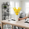 GoHooked yellow artificial flowers in a white textured vase, perfect for home and office decor.