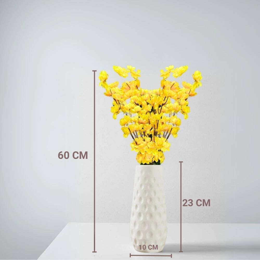 GoHooked yellow artificial flowers in a white textured vase, 60cm tall, perfect for home or office decor.