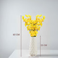 GoHooked yellow artificial flowers in a white textured vase, 60cm tall, perfect for home or office decor.