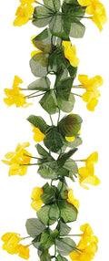 GoHooked yellow artificial orchid flower garland with green leaves, made of silk and plastic, 50cm long.