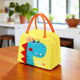 Go Hooked Kids Lunch Bag with Little Dino Design | Yellow Thermal Insulated Oxford Cloth Lunch Tote with Blue Dinosaur Print & Orange Handles | Cute Lunch Box Bag for School, Office, Picnic & Travel