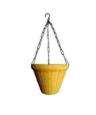 Go Hooked yellow woven plastic hanging pot planter, 9 inch, set of 6, with metal chain