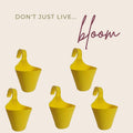 GoHooked yellow plastic hanging planters with hook, set of 5, 22 cm diameter, 17 cm height