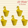 GoHooked yellow plastic hanging planters, set of 5, 22 cm diameter, ideal for balconies and vertical gardens.