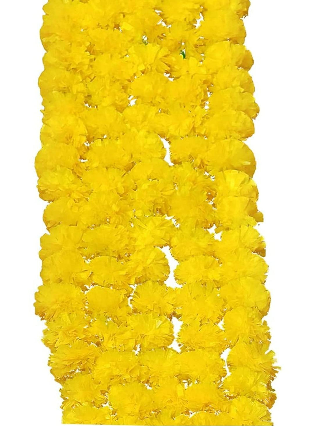 GoHooked yellow marigold flower garlands, artificial fluffy flowers for festive decoration.