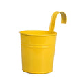 GoHooked yellow metal hanging planter pot with curved hook for balcony or railing. Set of 5.