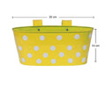GoHooked yellow metal oval hanging planter with white polka dots, 12 inch size.