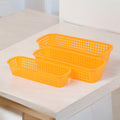 GoHooked set of 3 yellow rectangular plastic drawer organizers with perforated sides for multipurpose storage.