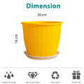 GoHooked yellow plastic flower pot with tray, 8 inch diameter, ideal for indoor/outdoor gardening. Features excellent drainage.