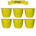 GoHooked yellow 10-inch plastic duro flower pots, pack of 6. Lightweight and durable for indoor/outdoor gardening.