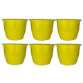GoHooked yellow 10-inch plastic Duro flower pots, pack of 6. Lightweight, durable, and suitable for indoor/outdoor gardening.