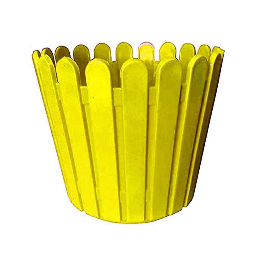 Go Hooked yellow plastic garden fence pot, 11 inch, durable and lightweight for indoor/outdoor use.