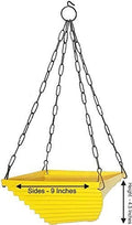GoHooked yellow plastic hanging flower pot with chain, 9x9x4.5 inches, spiral design