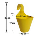 GoHooked yellow plastic hanging planter, 22 cm diameter, 17 cm height, with hook for railings. Set of 5.