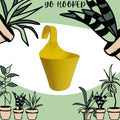 GoHooked yellow plastic hanging planter with hook, 22cm diameter, ideal for balconies and railings.
