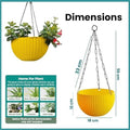 GoHooked yellow plastic hanging planter with woven texture, 7.1 inch diameter, 4.8 inch height, 13 inch chain.