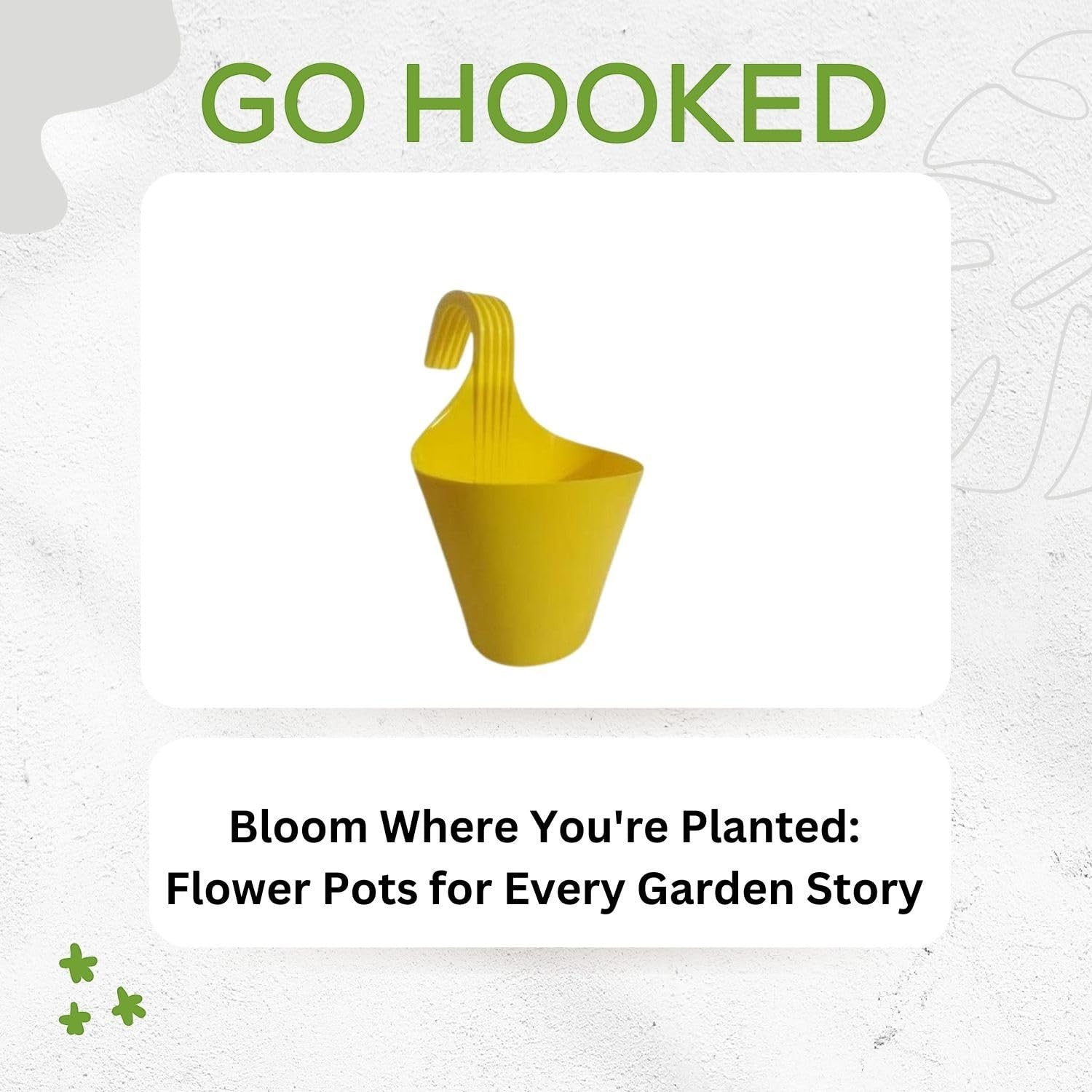 GoHooked yellow plastic hanging planter with hook for railings, balconies, and vertical gardens. 22cm diameter.