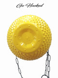 Go Hooked yellow plastic hanging planter pot with diamond pattern and metal chain, 8.5-inch diameter