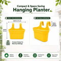 GoHooked yellow plastic rectangular hanging planter pot with double hooks for balcony railings. Set of 5.