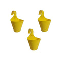 GoHooked yellow plastic hanging planters, set of 3, for railing or balcony use. BPA-free polypropylene.
