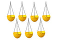 GoHooked set of 7 yellow plastic hanging planters with metal chains, featuring a woven crystal-like texture.