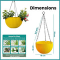 GoHooked yellow plastic hanging pot with woven texture and metal chain. 7.1 inch diameter.