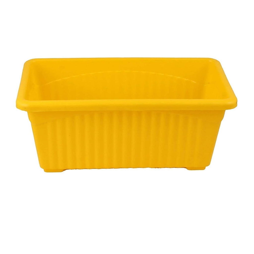 GoHooked rectangular yellow plastic plant pot with ribbed sides, suitable for indoor/outdoor use.