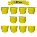 GoHooked set of 10 yellow plastic plant pots with ribbed texture and drainage holes.