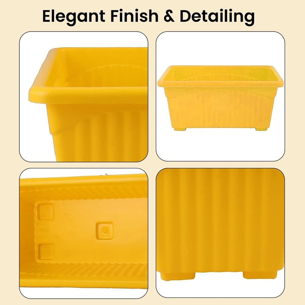 GoHooked yellow rectangular plastic plant pots, set of 6, rust-resistant, Art Deco style, 35x18.5x15 cm