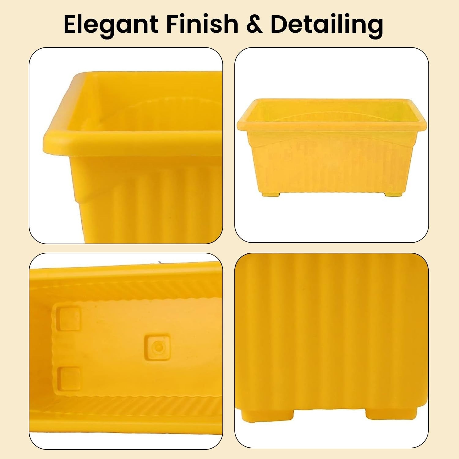 GoHooked yellow rectangular plastic plant pots, set of 6, rust-resistant, Art Deco style, 35x18.5x15 cm