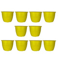 GoHooked Set of 10 yellow plastic plant pots with ribbed texture and drainage holes.