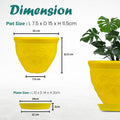 Go Hooked yellow plastic planter pot with embossed floral design and matching saucer, 6 inch size.