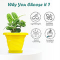 GoHooked yellow plastic planter pot with saucer, featuring a modern twister design and excellent drainage for indoor/outdoor plants.