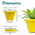 GoHooked yellow plastic planter pot with saucer, 6-inch size, modern ribbed design, ideal for indoor/outdoor plants.