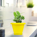 Go Hooked yellow plastic planter pot with saucer, 6 inch, modern design, for indoor/outdoor plants.