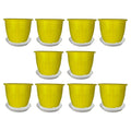 GoHooked 10 yellow 8-inch plastic planters with trays. Durable, BPA-free polypropylene for indoor/outdoor gardening.
