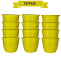 Go Hooked 10-inch yellow plastic planters, pack of 12. Lightweight, durable, and suitable for indoor/outdoor gardening.