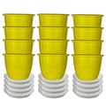 GoHooked 12-pack of 8-inch yellow plastic planters with white drip trays for indoor/outdoor gardening.