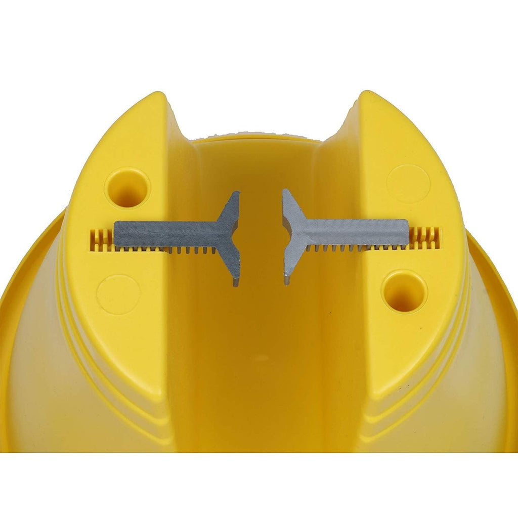 GoHooked yellow plastic railing flower pot with adjustable clamp mechanism for secure mounting.