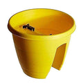 GoHooked yellow plastic railing planter, 12-inch size, designed for balconies and gardens.