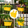 GoHooked yellow plastic railing hanging planter pot with double hook, rectangular shape, set of 10, for garden fence, balcony, indoor window.