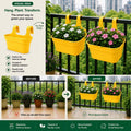 GoHooked yellow plastic railing hanging planter pots with double hooks, set of 10, rectangular shape.