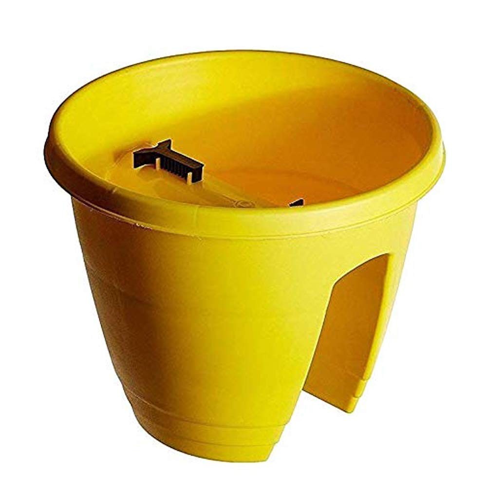 GoHooked yellow plastic railing planter, 12-inch, set of 3. Designed for balconies and railings.