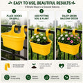 GoHooked yellow plastic railing hanging planter pot set of 3, rectangular shape with double hooks for balcony or fence.