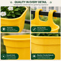GoHooked yellow plastic railing hanging planter pot with double hooks, set of 5, rectangular shape, durable and weather-friendly.
