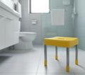 Go Hooked yellow plastic and steel multipurpose stool with anti-skid feet, ideal for kitchen or bathroom.