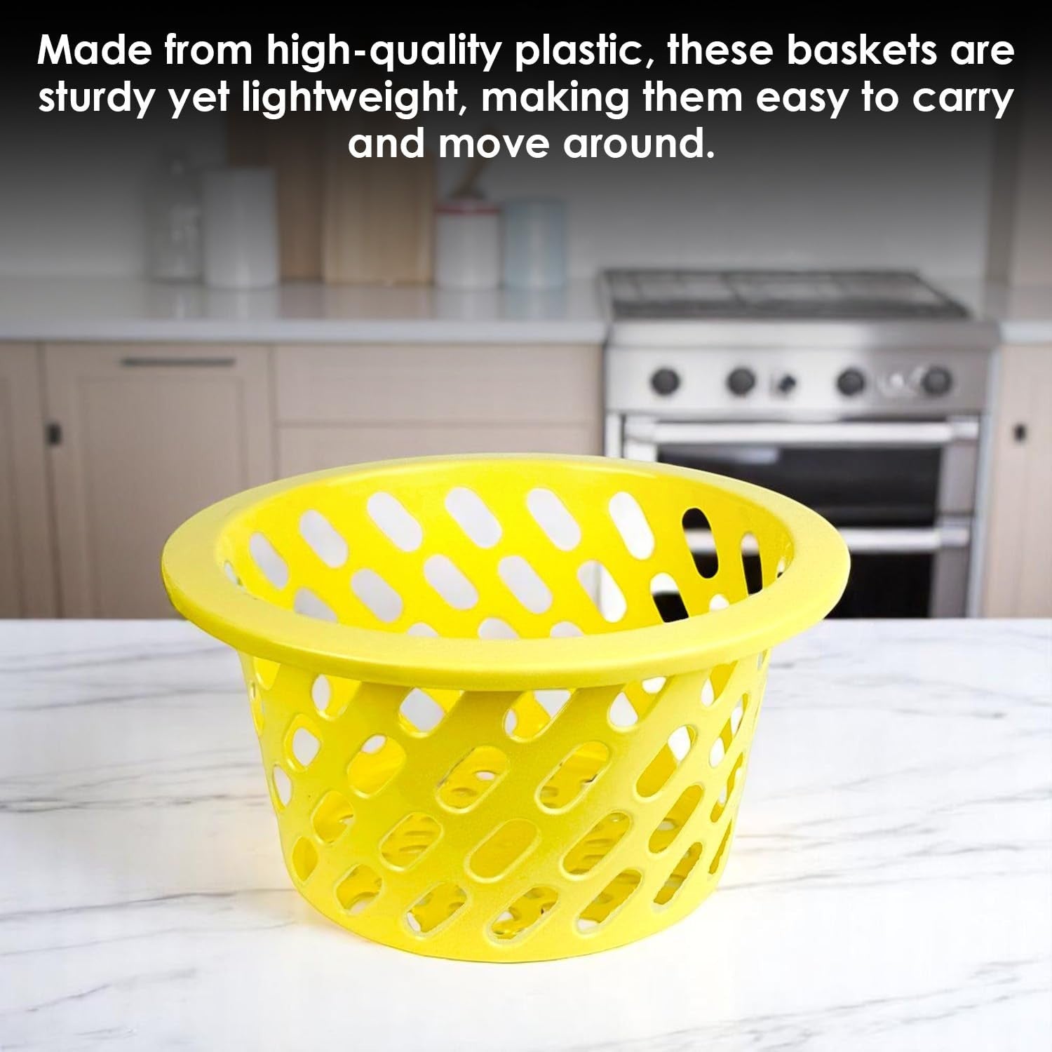 GoHooked yellow plastic mesh storage basket with zip closure and handle. Multipurpose organizer for home and pantry.