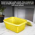 GoHooked yellow plastic storage basket with zip net cover, ideal for pantry or countertop use.